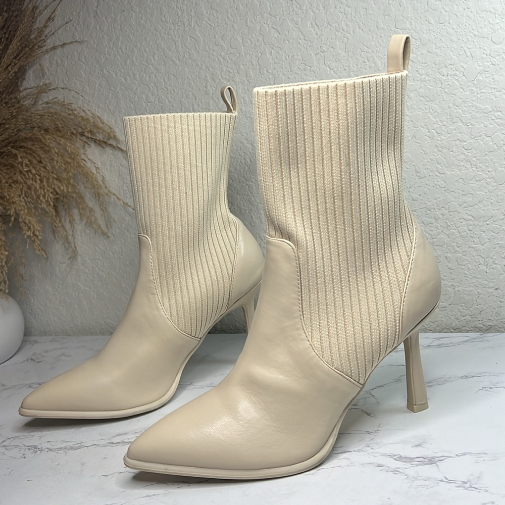 MIA Cream Ribbed Ankle Booties - Picture 13 of 13